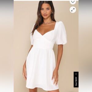 LULUS | White Puff Sleeve Mini  Dress | sz S